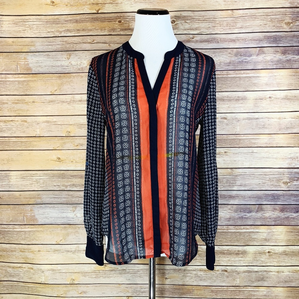 Sanctuary Black & Red Semi Sheer Button Up Blouse